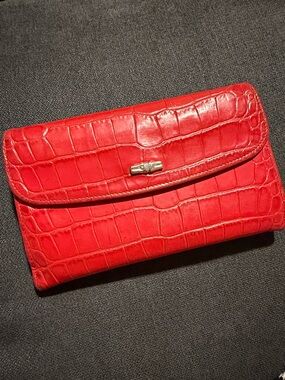Longchamp Red Croc-Embossed Leather Wallet